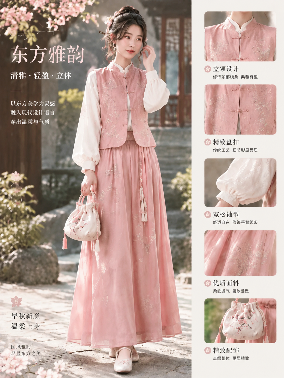 7套新中式早秋穿搭｜低饱和国风通勤，盘扣马甲、立领衬衫、阔腿裤、纱裙都好搭